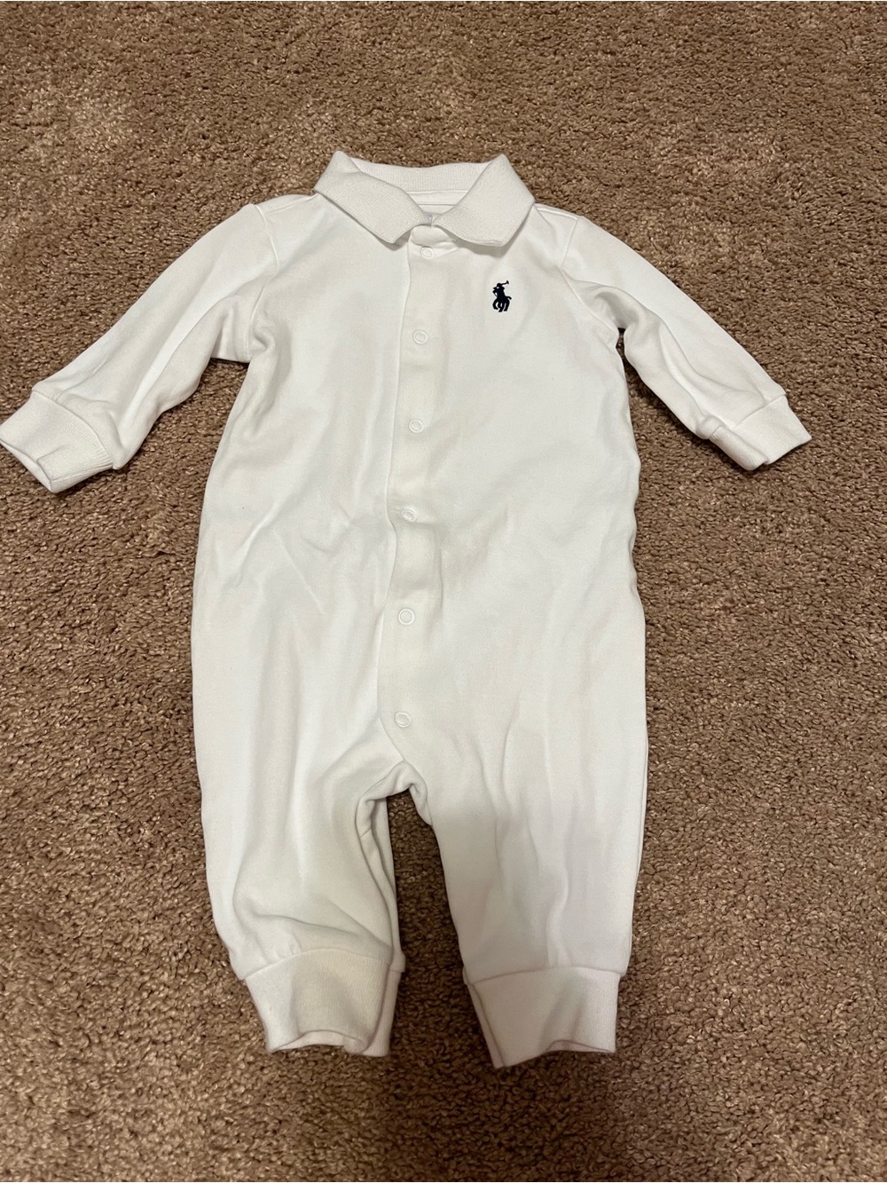 Ralph Lauren White Polo Baby Footie with Navy Logo-never worn
